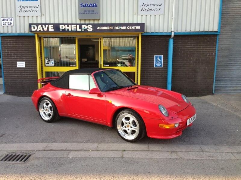 Red Porsche outside the Dave Phelps Accident Repair Centre unit